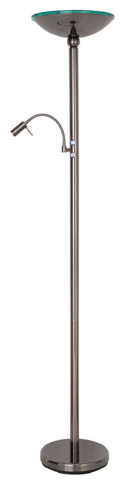 Saturn II 71" Torchiere Lamp w/ Reading Light, Touch Dimmer, Black Brushed Steel