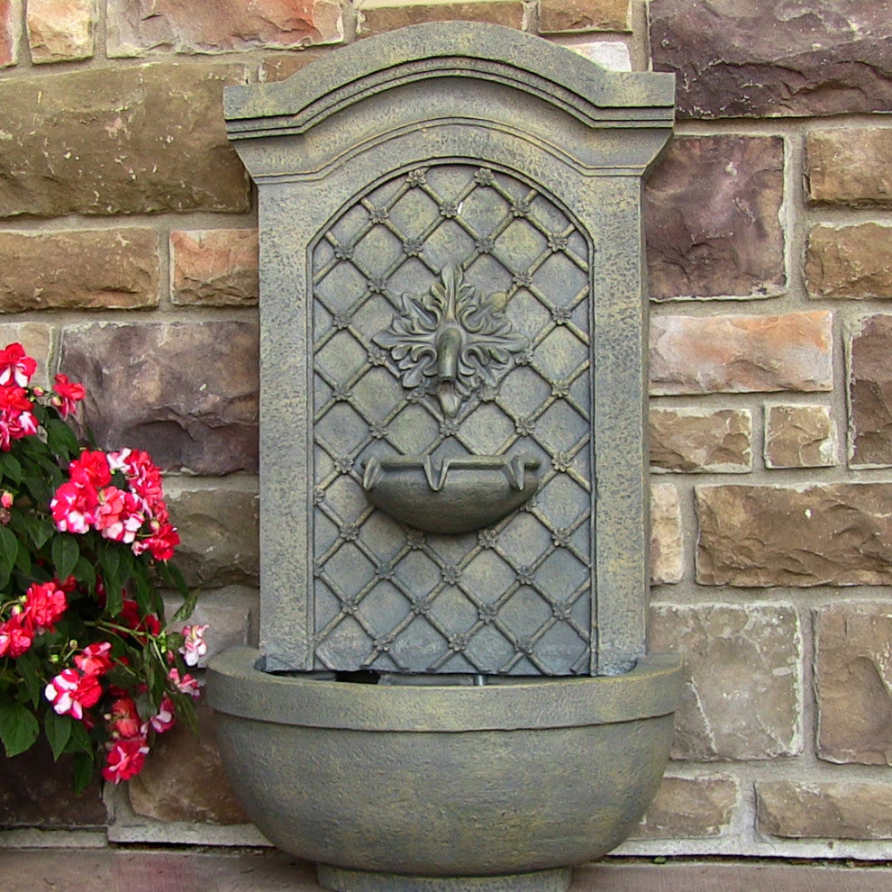 Sunnydaze Rosette Leaf Electric Outdoor Wall Water Fountain, French Limestone