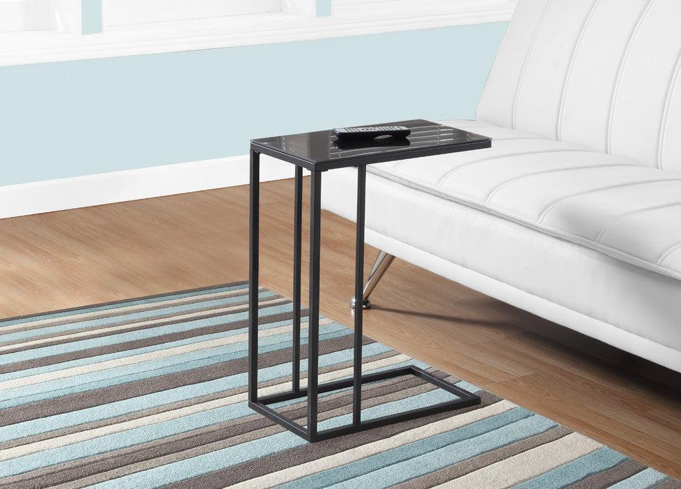 C-Shaped Accent Table, Top: Black Glass, Base: Black