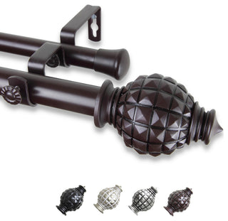 Nova 1" Double Curtain Rod, Mahogany, 120-170"