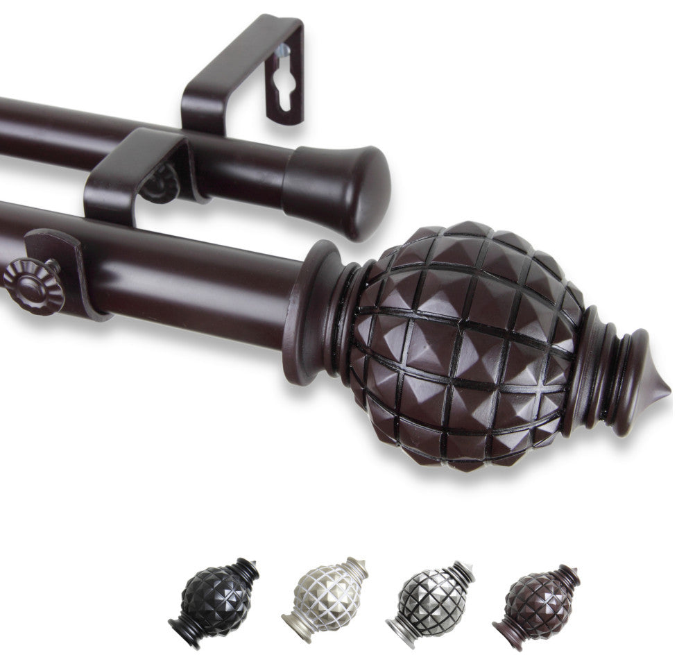 Nova 1" Double Curtain Rod, Mahogany, 120-170"