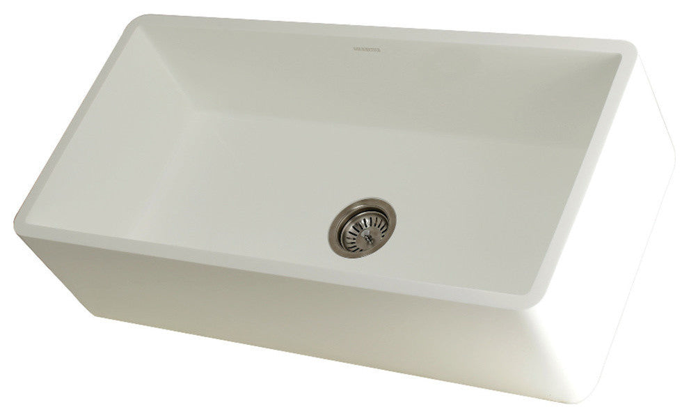 Solid Surface White Stone Front Farmhouse Single Bowl Kitchen Sink, Matte White