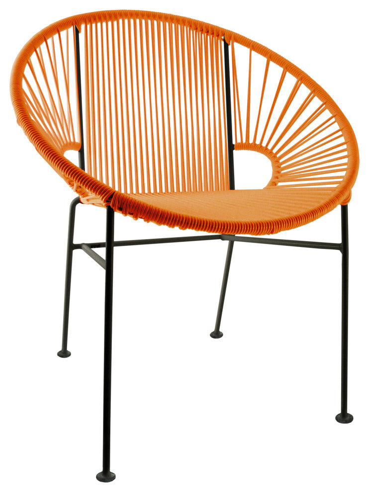 Concha Indoor/Outdoor Handmade Dining Chair, Orange Weave, Black Frame