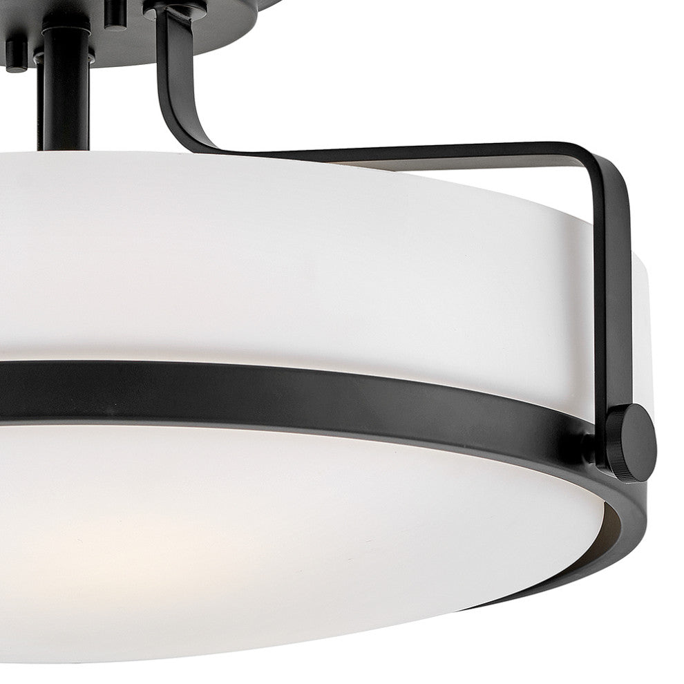 Hinkley Harper 18" Large Semi-Flush Ceiling Light, Black + Etched Opal