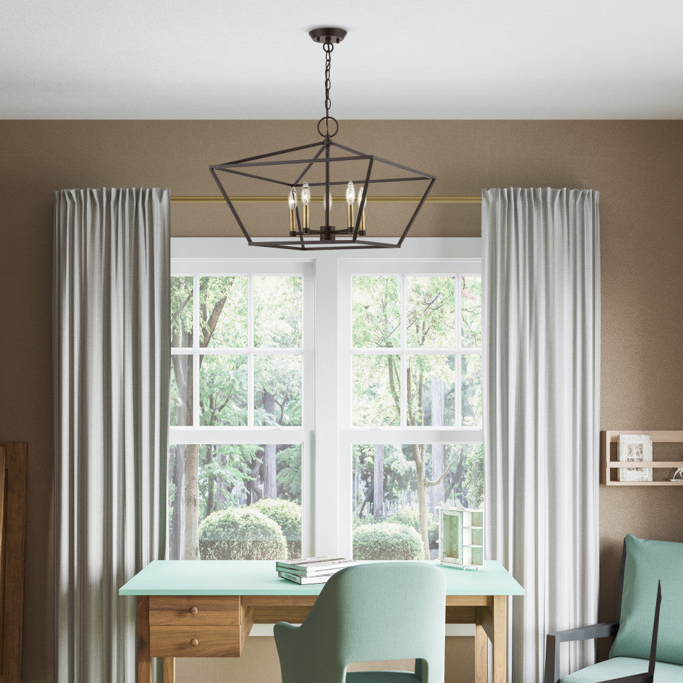 Devone 5 Light Bronze With Antique Brass Accents Chandelier