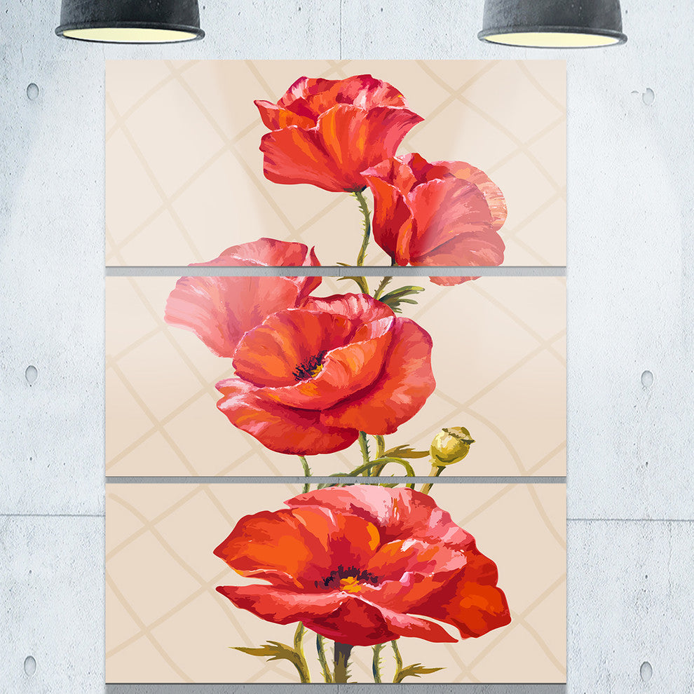 "Bunch of Poppies Vector Art" Glossy Metal Wall Art, 3 Panels, 28"x36"
