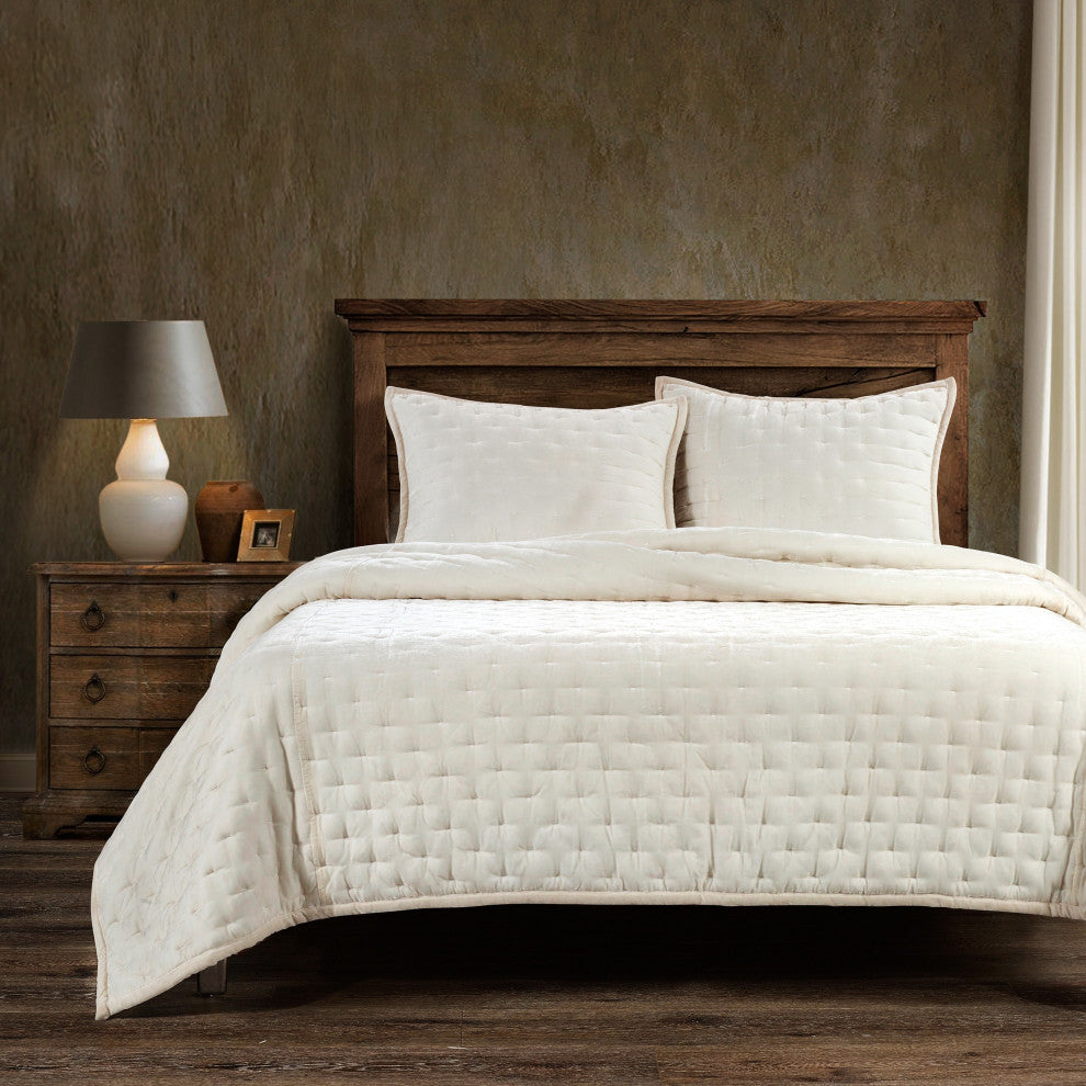 3-Piece HiEnd Accents Stella Faux Silk Velvet Quilt Set, Stone, King