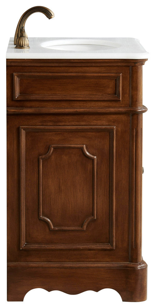 21" Single Bathroom Vanity, Teak, White and Brown Vein Marble Top