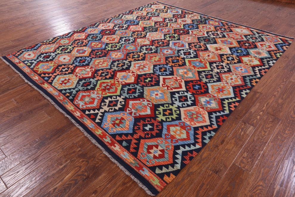 8' 6" X 9' 10" Wool On Wool Flat Weave Kilim Reversible Rug Q9457