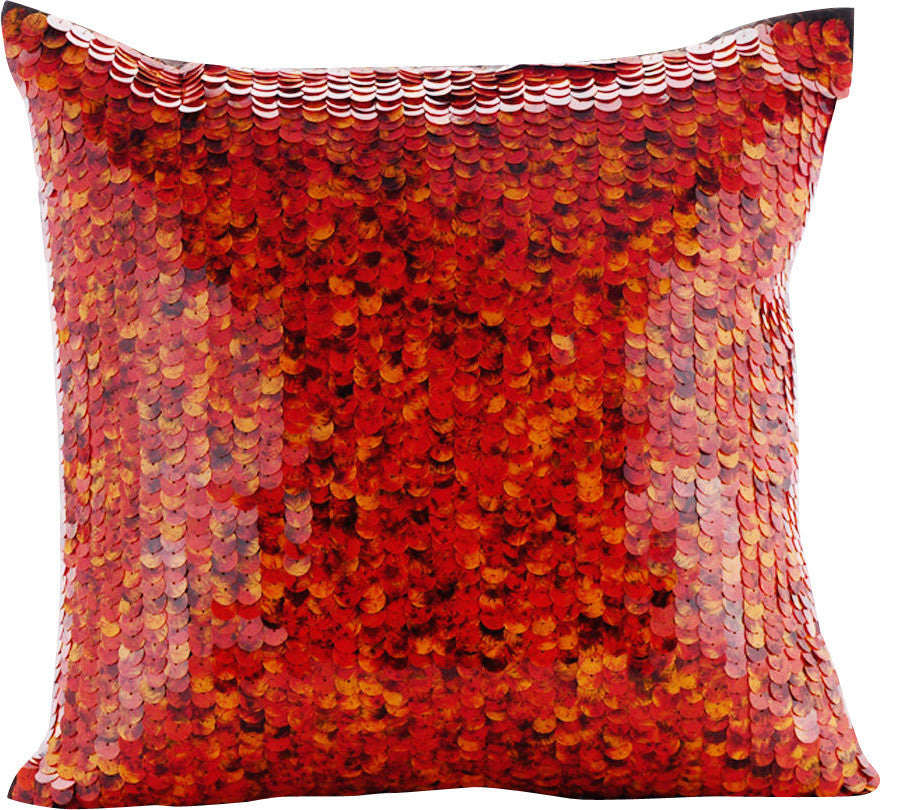 Red Decorative Euro shams 26"x26" Silk, Koi Fishy Scales