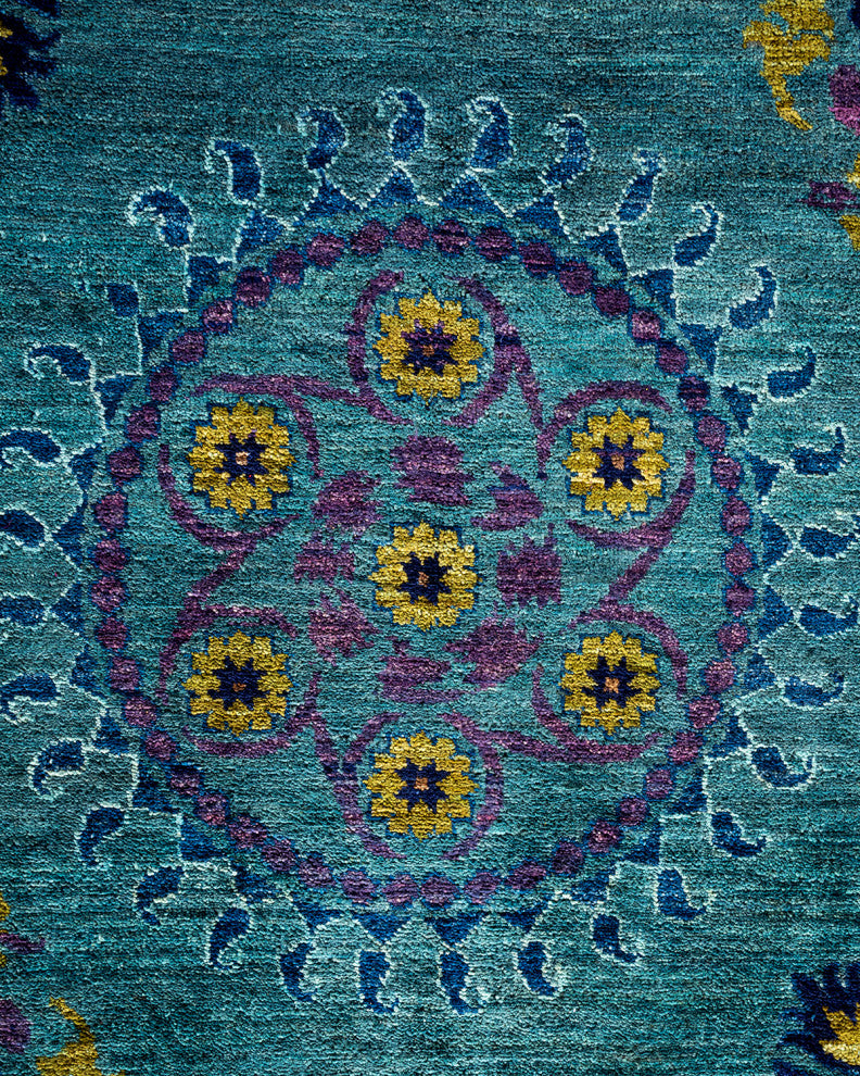 Suzani, One-of-a-Kind Handmade Area Rug Green, 16' 8" x 9' 2"
