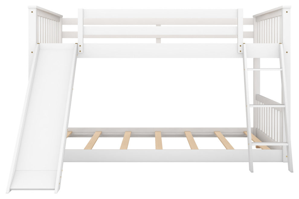 Gewnee Wood Full Over Full Bunk Bed with Slide and Ladder in White