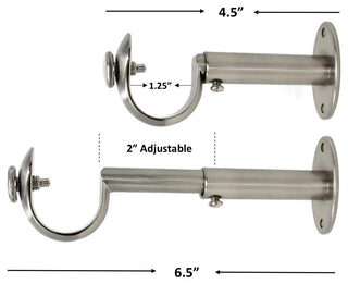 Adjustable Curtain Rod Bracket, 1 1/8"-1 1/4", Brushed Steel, Single