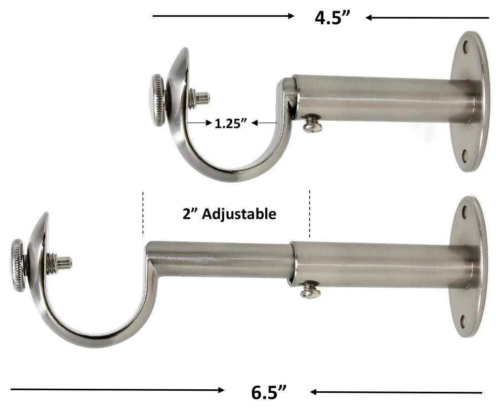 Adjustable Curtain Rod Bracket, 1 1/8"-1 1/4", Brushed Steel, Single
