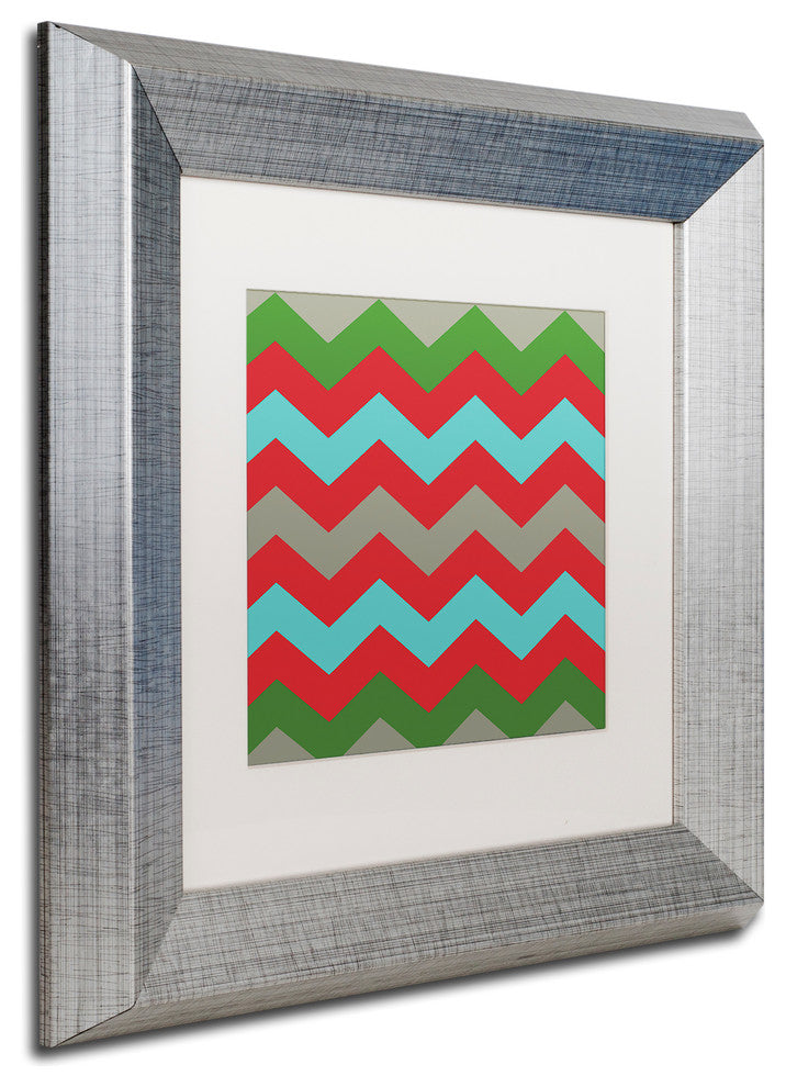 Color Bakery 'Xmas Chevron 7' Matted Framed Art, Silver Frame, White Mat, 11x11