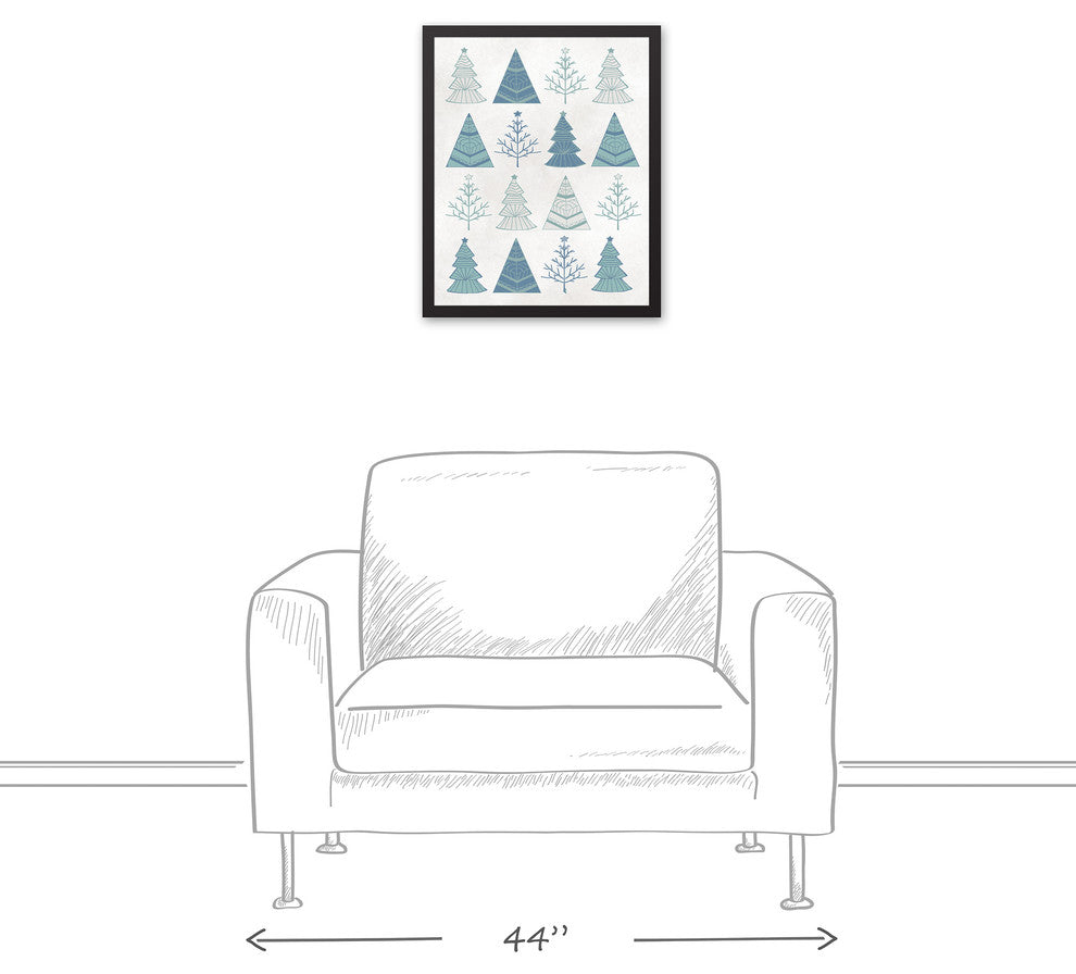 Blue Graphic Tree Print 16x20 Black Framed Canvas