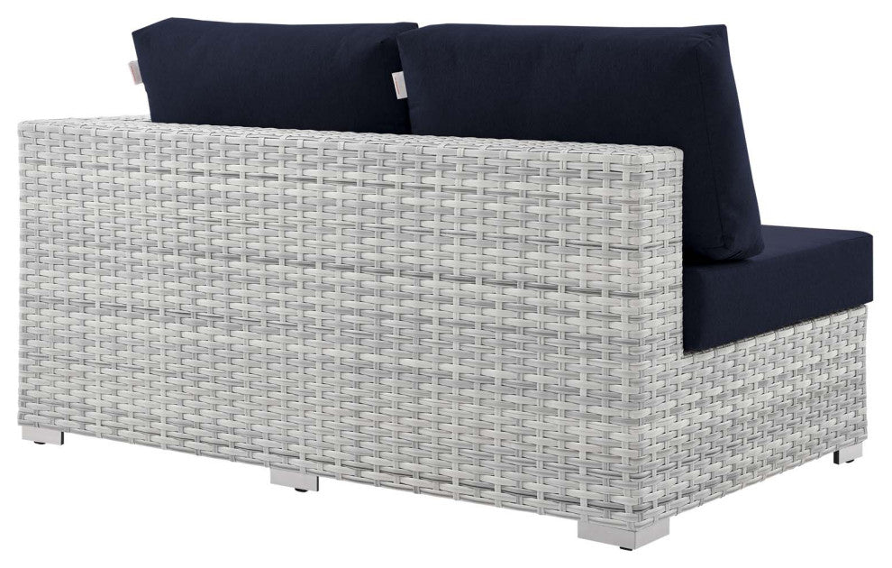 Lounge Sectional Sofa Chair Set, Rattan, Wicker, Gray Blue Navy, Outdoor