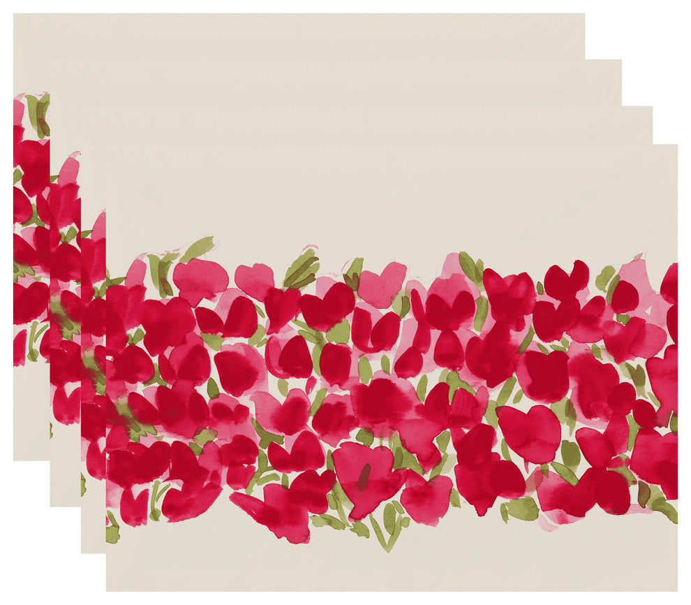 Tulip Blossom Arrangement Floral Print Placemats, Set of 4, Pink, 18"x14"