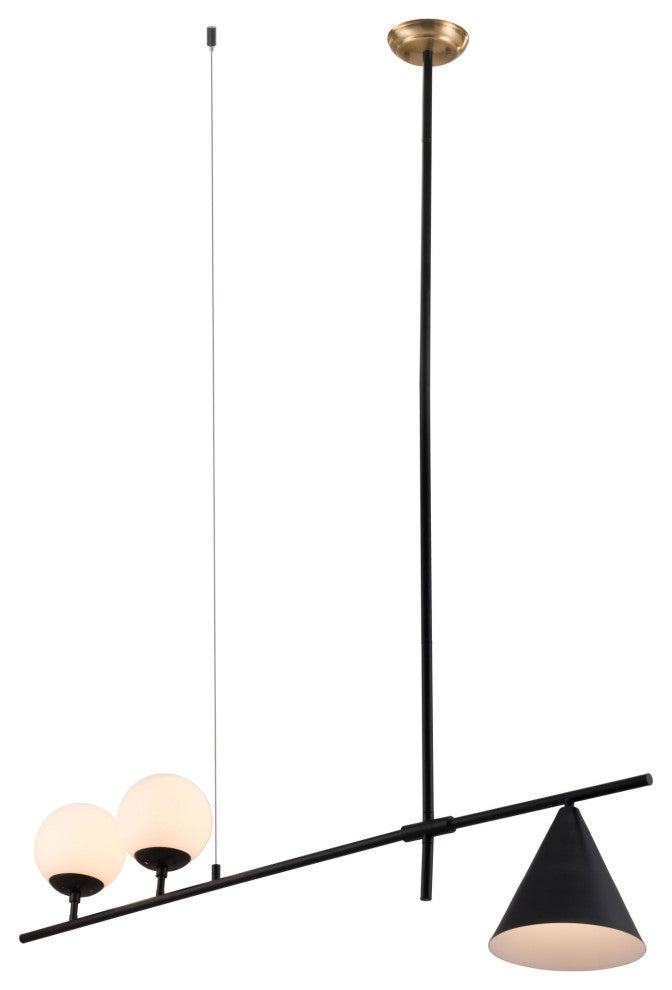 Pendant Ceiling Light Fixture, Glass, Steel Metal, Black, Kitchen LoungeLobby