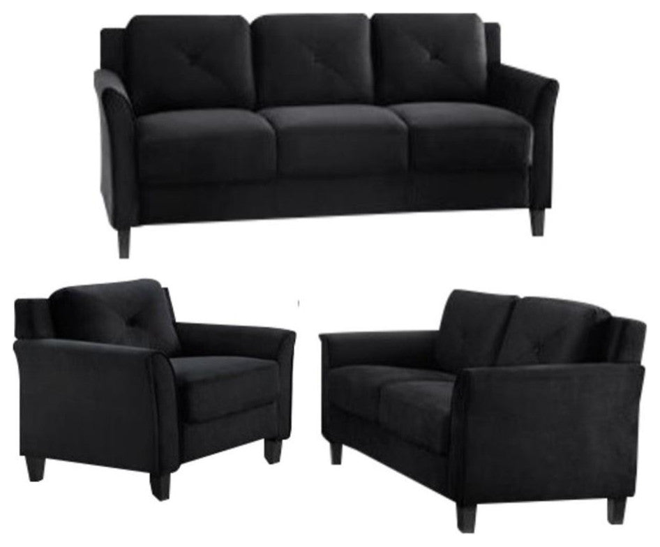 LifeStyle Solutions Hartford 3 Piece Microfiber Sofa Set in Black