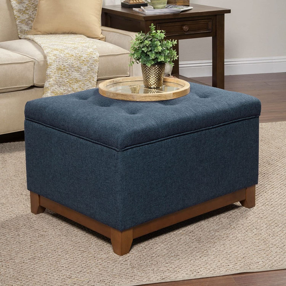 Chunky Textured Tufted Storage Ottoman with Hinged Lid