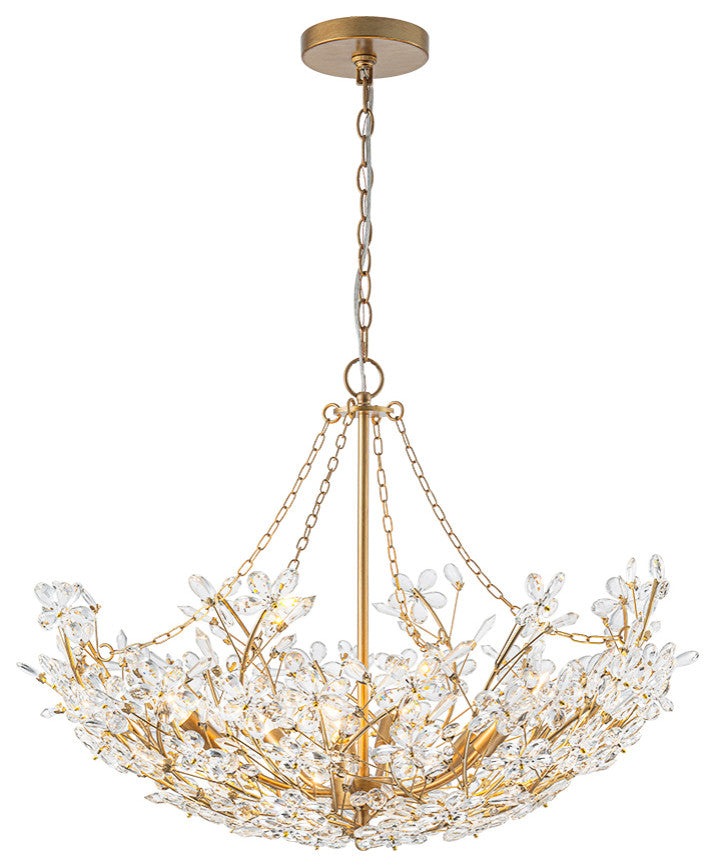 Luxe 6-Light Gold Floral Basket Crystal Chandelier