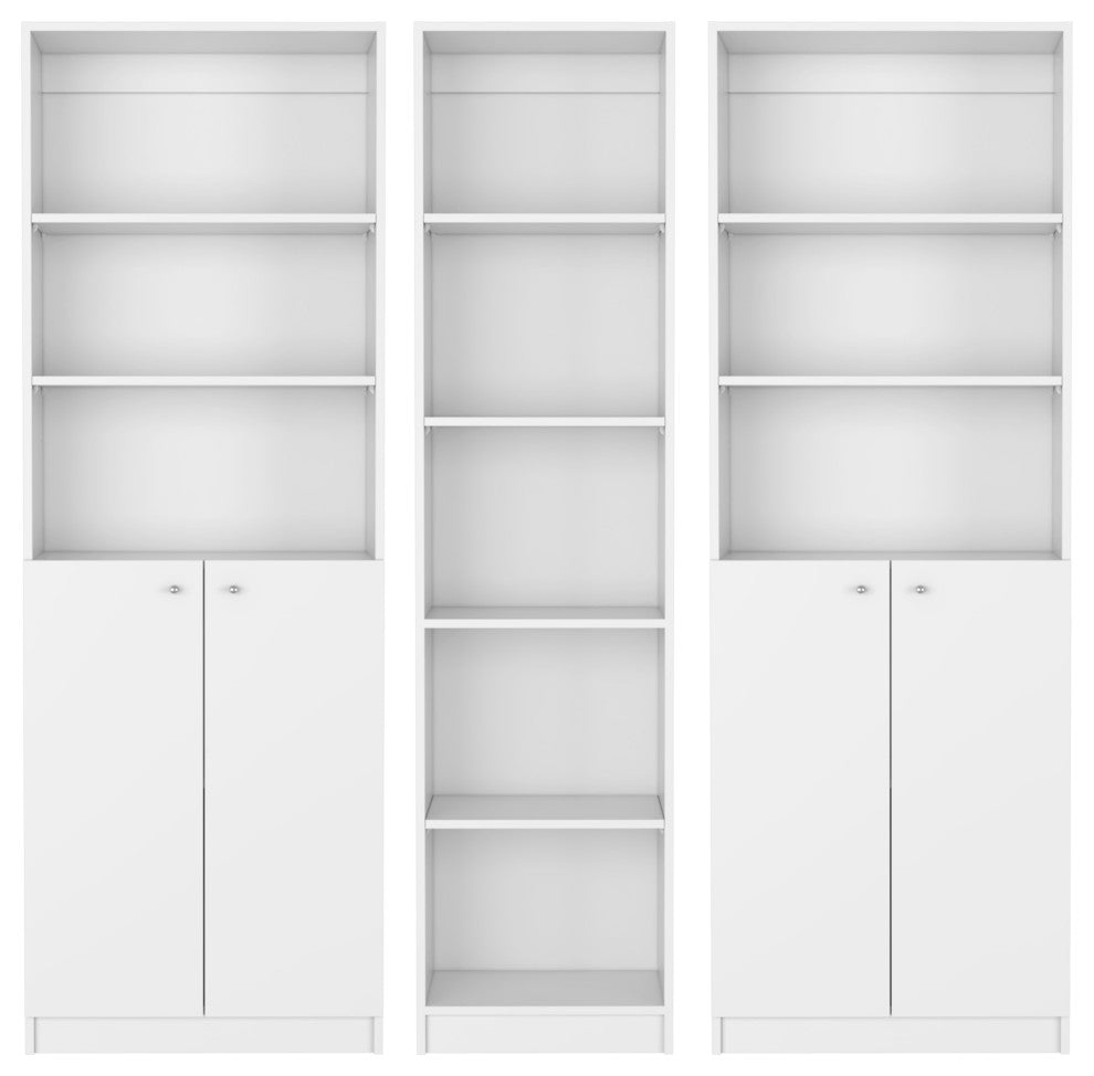 Levan 3 Piece Living Room Set with 3 Bookcases, White