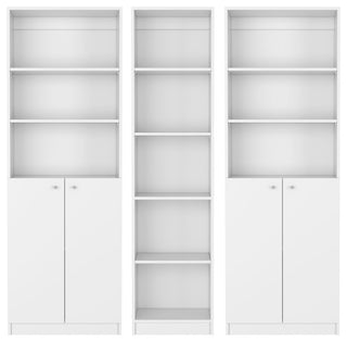 Levan 3 Piece Living Room Set with 3 Bookcases, White