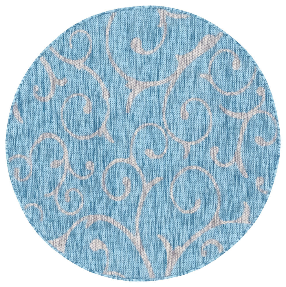 Unique Loom Aqua Blue Curl Outdoor Rug, Aqua Blue, Gray, 4'' X 4''