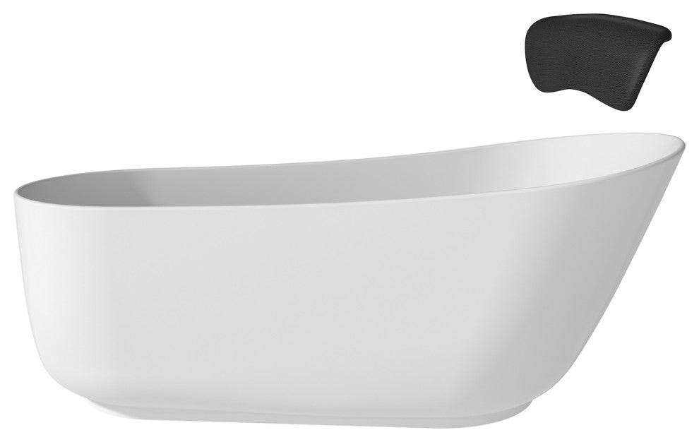 59in White Solid Surface Freestanding Soaking Bathtub with Drain, 59in