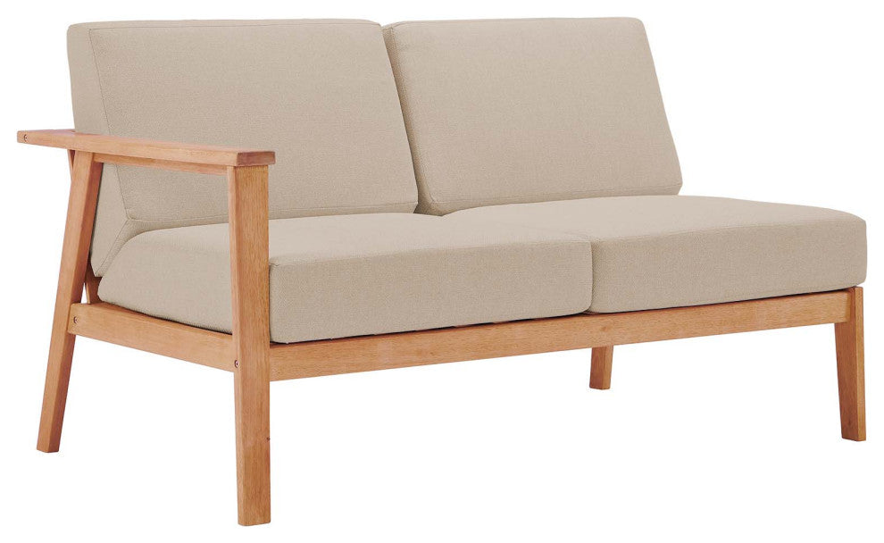 Lounge Loveseat Sofa, Wood, Brown Natural Taupe Gray, Modern, Outdoor Patio Cafe