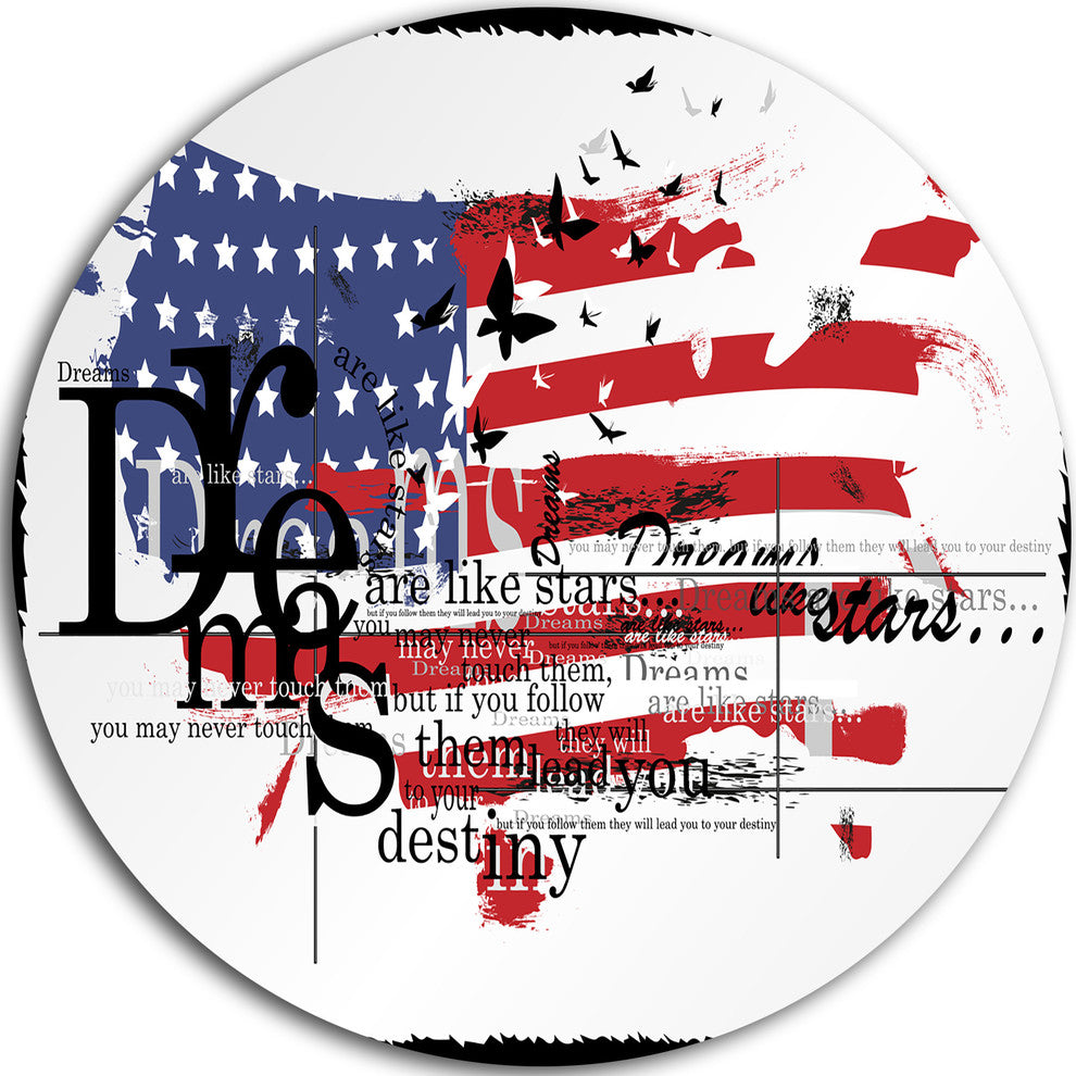 Vintage Fashion Usa Flag, Map Round Metal Wall Art, 23"