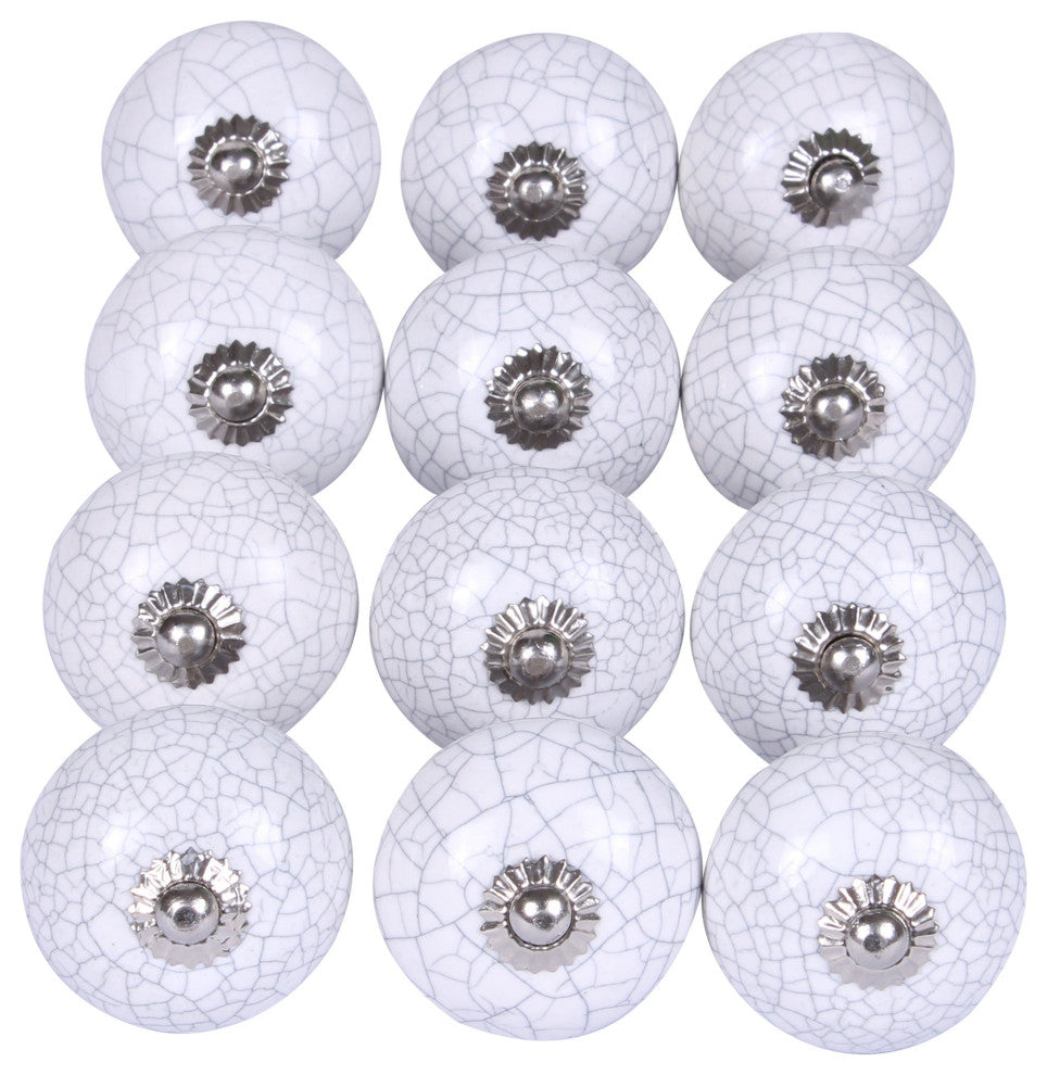Set of 12 Vintage White Crackle Ceramic Knobs