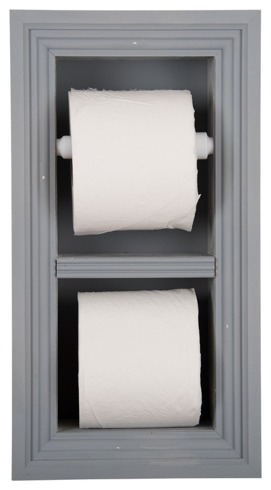 Bayshore Recessed Solid Wood Double Toilet Paper Holder 7 x 14.5, Primed Gray