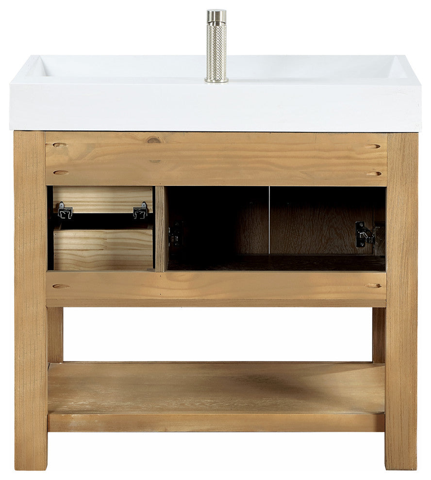 Vera Bath Vanity with Stone Top, Washed Ash Grey, 36", Single Vanity, No Mirror