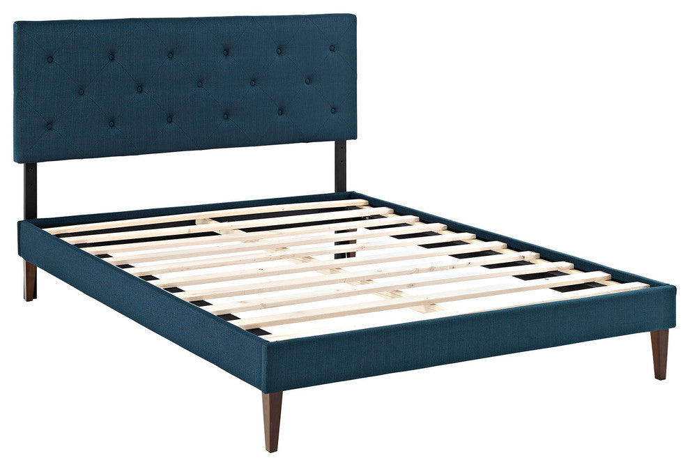 Modway Terisa King Fabric Platform Bed With Squared Tapered Legs, Azure