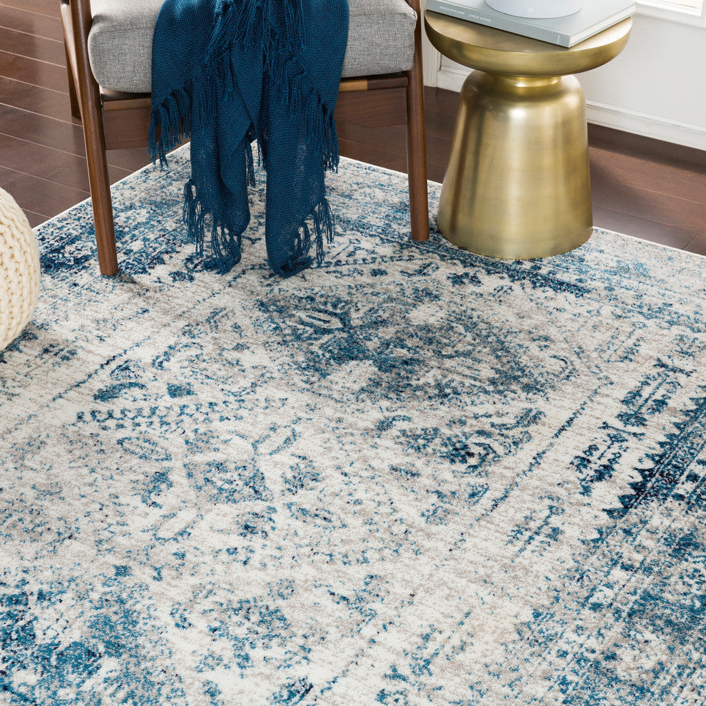 Monte Carlo Updated Traditional Sky Blue, Light Gray Area Rug, 7'10"x10'3"