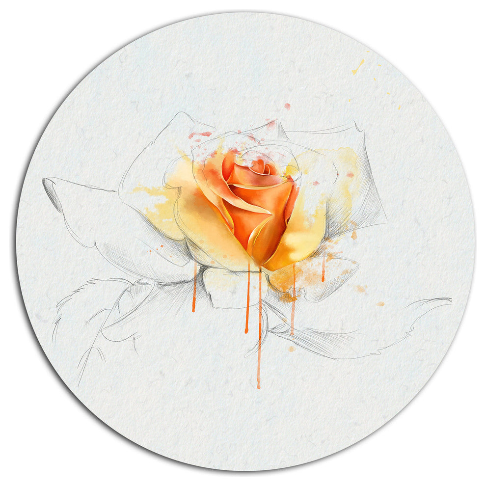 Yellow Rose Sketch On White Back, Flower Round Wall Art, 11"