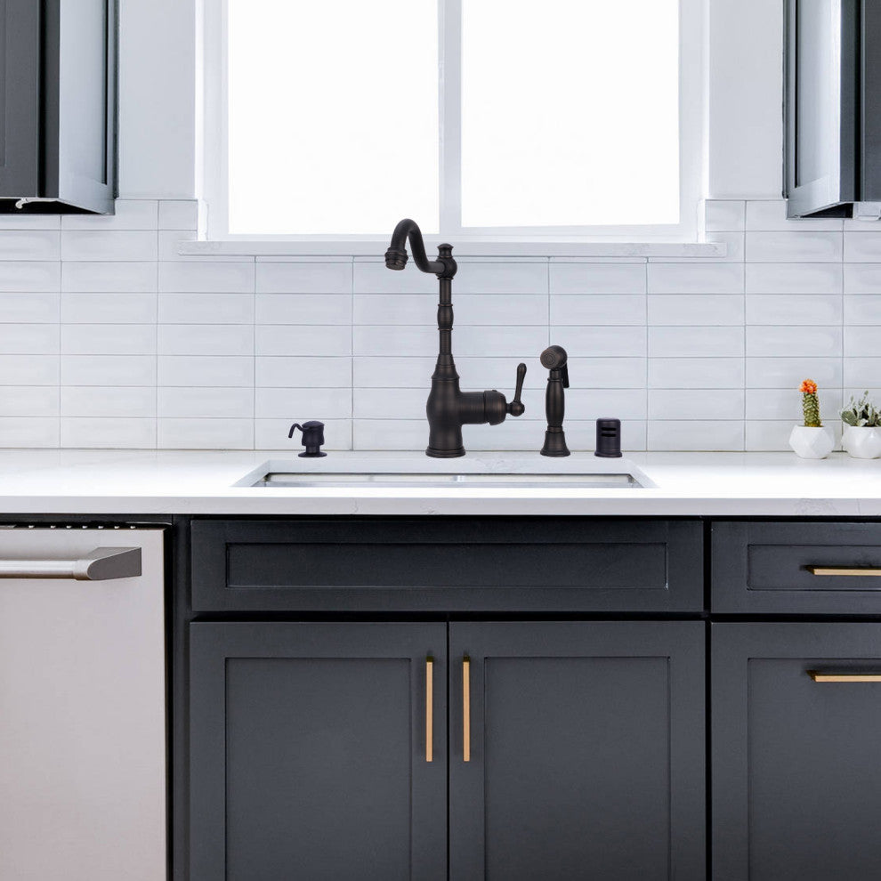 One-Handle Copper Widespread Kitchen Faucet with Side Sprayer, Oil Rubbed Bronze