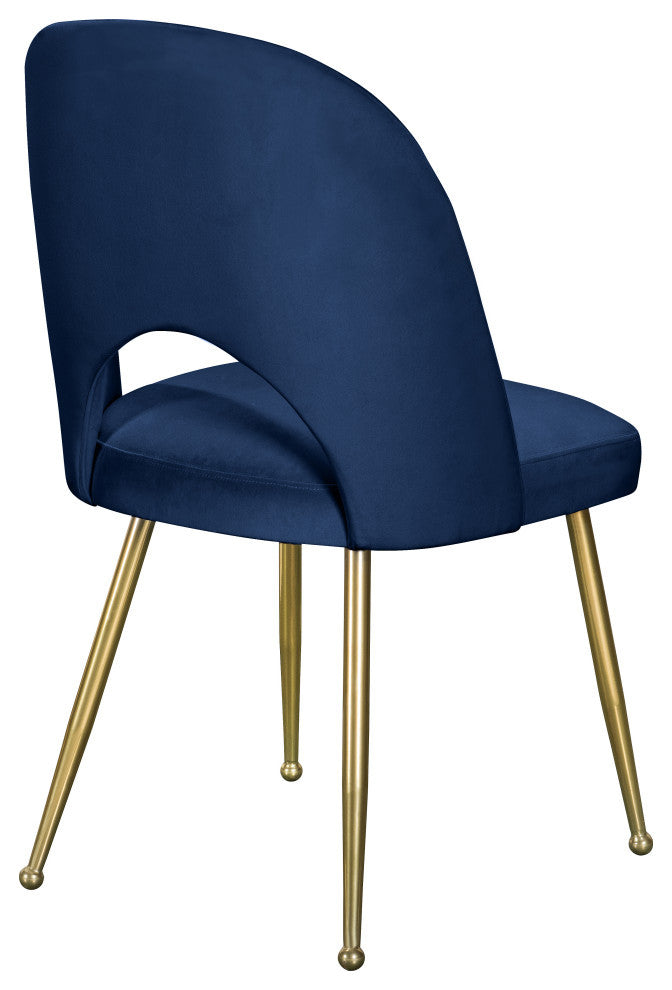 Logan Velvet Dining Chairs With Brushed Gold Legs (Set of 2), Navy