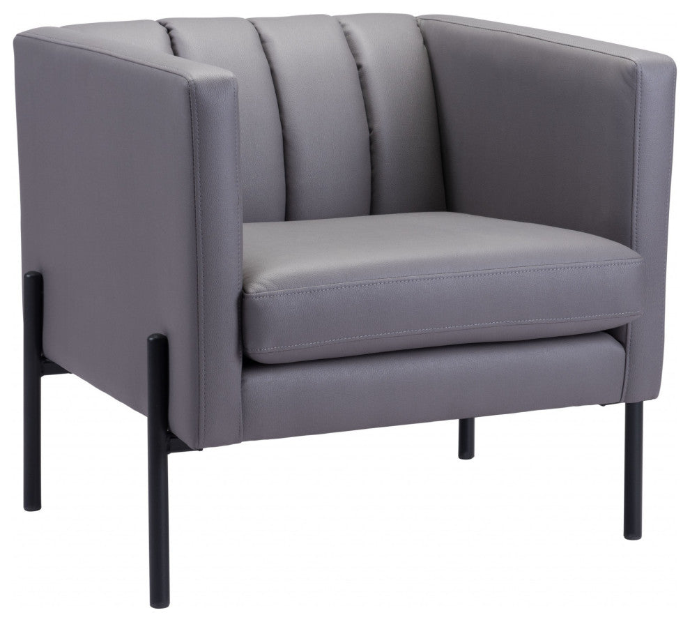 Light Gray and Black Modern Cube Faux Leather Accent Chair