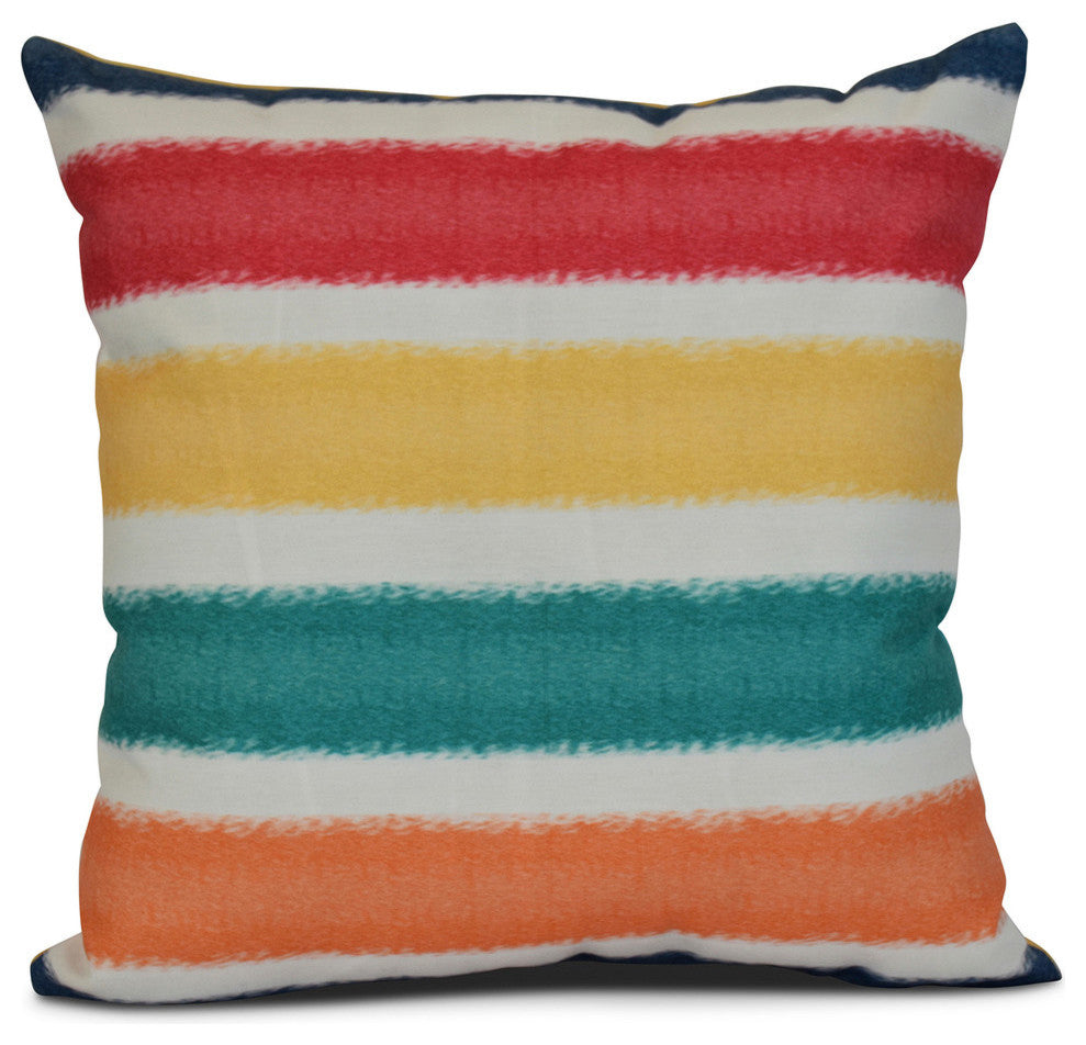 Fun in the Sun, Stripe Print Outdoor Pillow, Blue, 16"x16"
