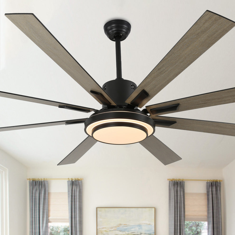 72" Modern Ceiling Fan with Reversible Blades, Dimmable Light and Remote, Black, 72"