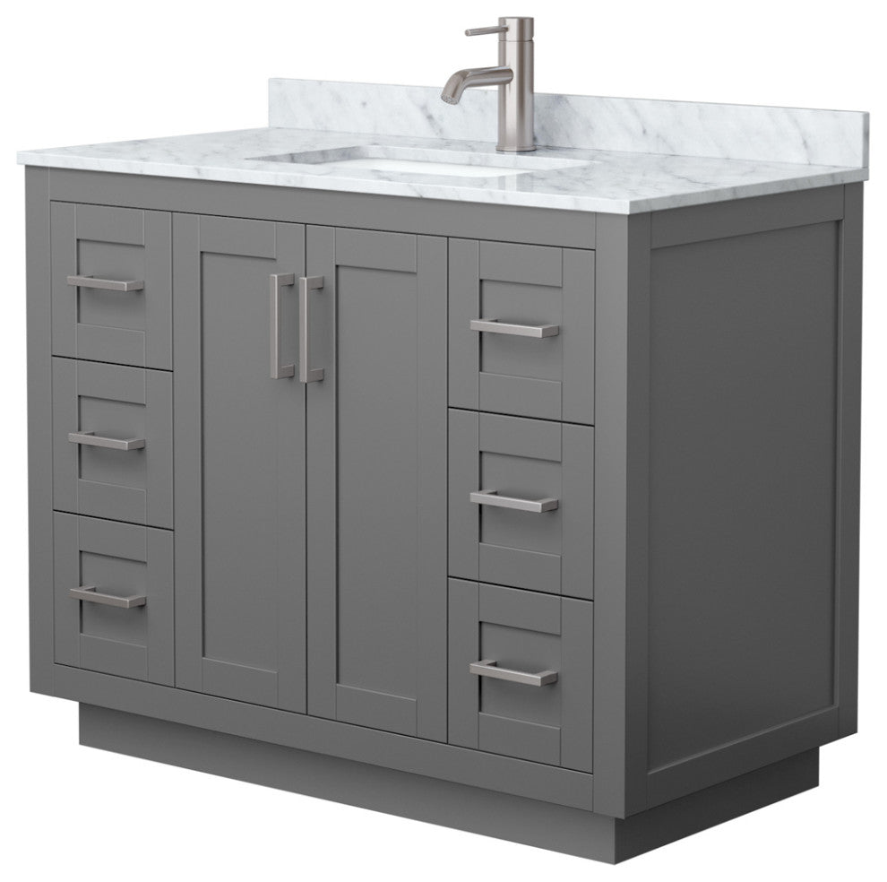 42" Single Bathroom Vanity, Dark Gray, Carrara Countertop, Sink, Nickel Trim