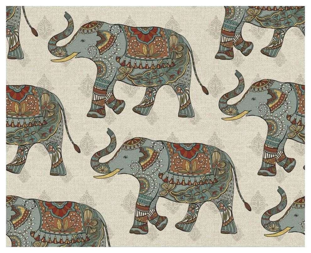 "Elephant Caravan Pattern" Digital Paper Print by Daphne Brissonnet, 37"x30"