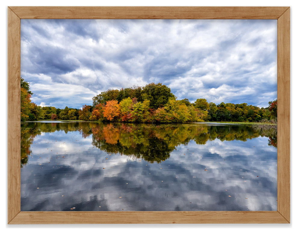 Autumn Reflections Rural Landscape Framed Photo Paper Wall Art Prints, Red Oak, 12" X 16"