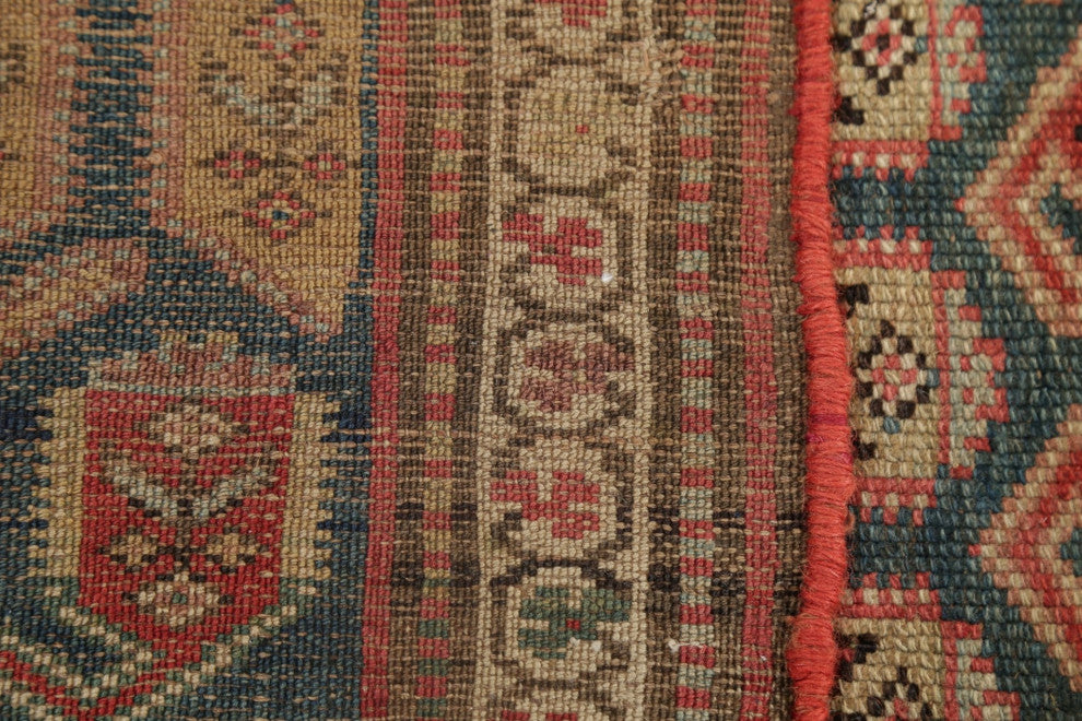 Consigned, Antique Vegetable Dye Handmade Geometric Oriental Area Rug, Blue, 5X7