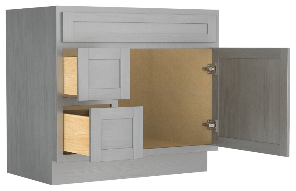 Vanity Art Vanity Base Cabinet, No Top, Drawers on Left, 36", Silver
