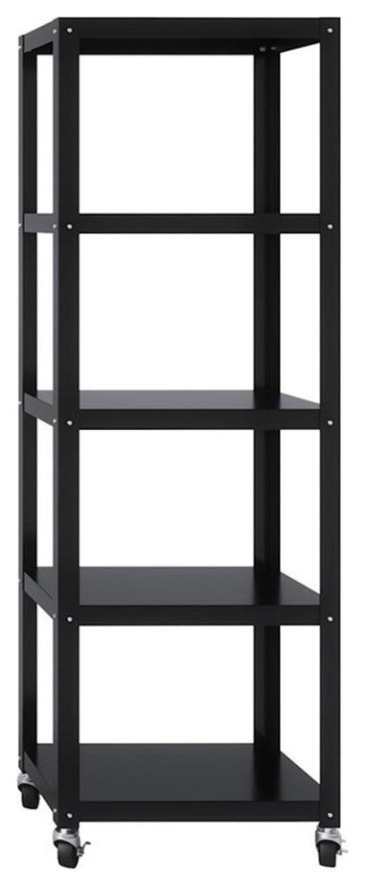 Pemberly Row 5-Shelf Steel Metal High Mobile Bookcase in Black