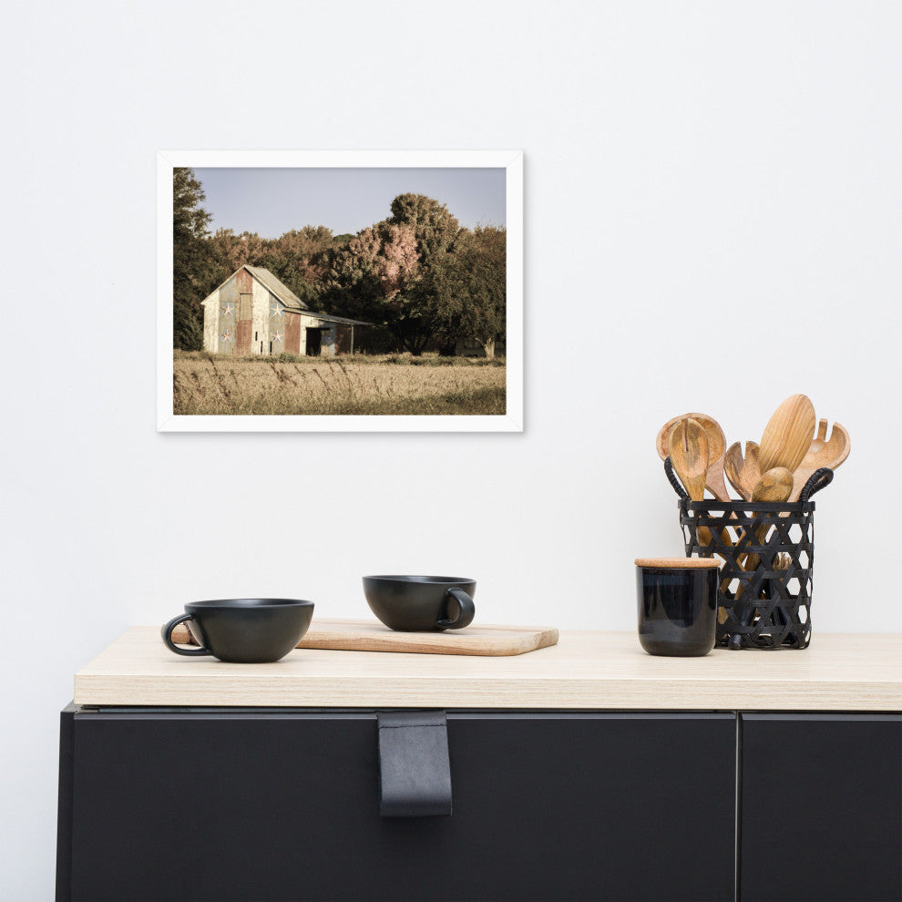 Patriotic Barn in Field Aged Effect Framed Photo Paper Wall Art Prints, White, 12" X 16"